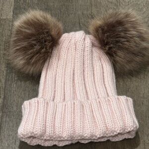 Charlotte Russe Blush Knit Hat with Faux Fur Pom Poms